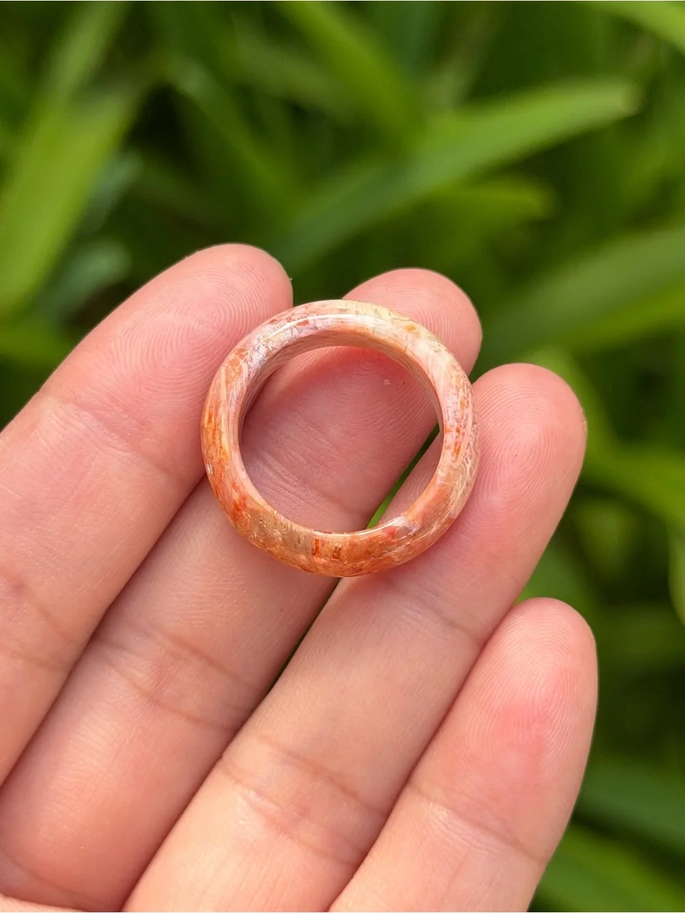 Size 7.5 Handcrafted Floral Coral Jade Dome Ring Peach Orange Color 1757